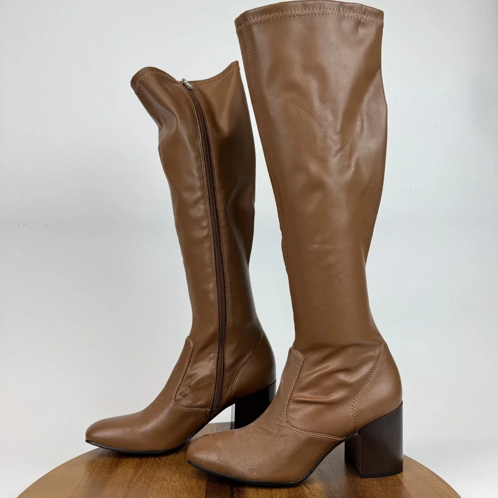 Womens New Franco Sarto Talfer Brown Faux Leather‎ Knee High Riding Boots Size 8